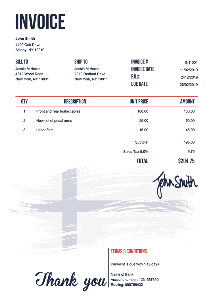Invoice Template En Flag Of Finland 