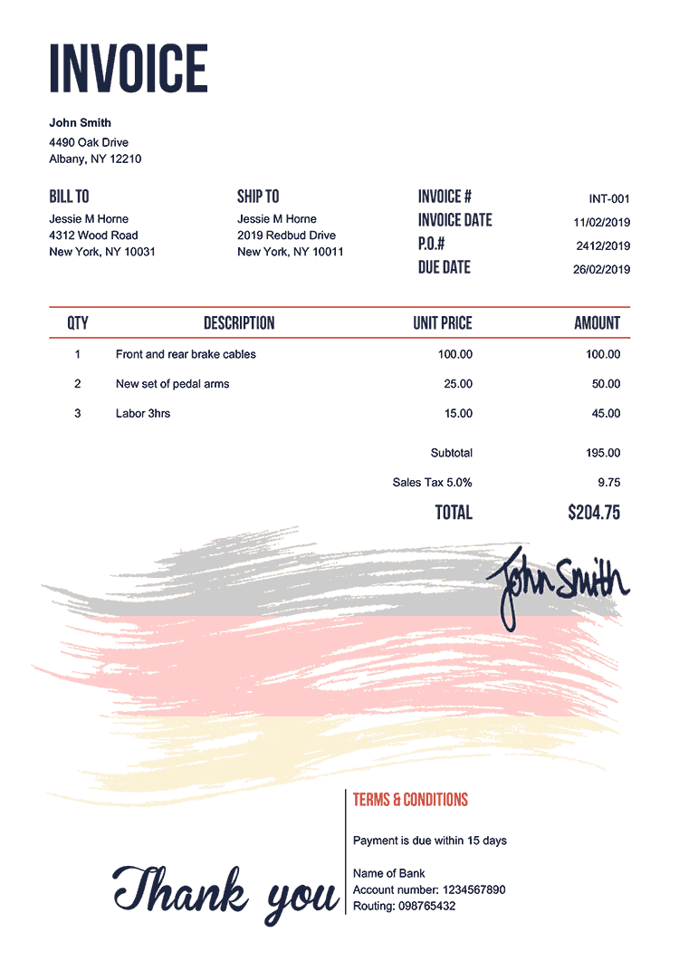 Invoice Template En Flag Of Germany 