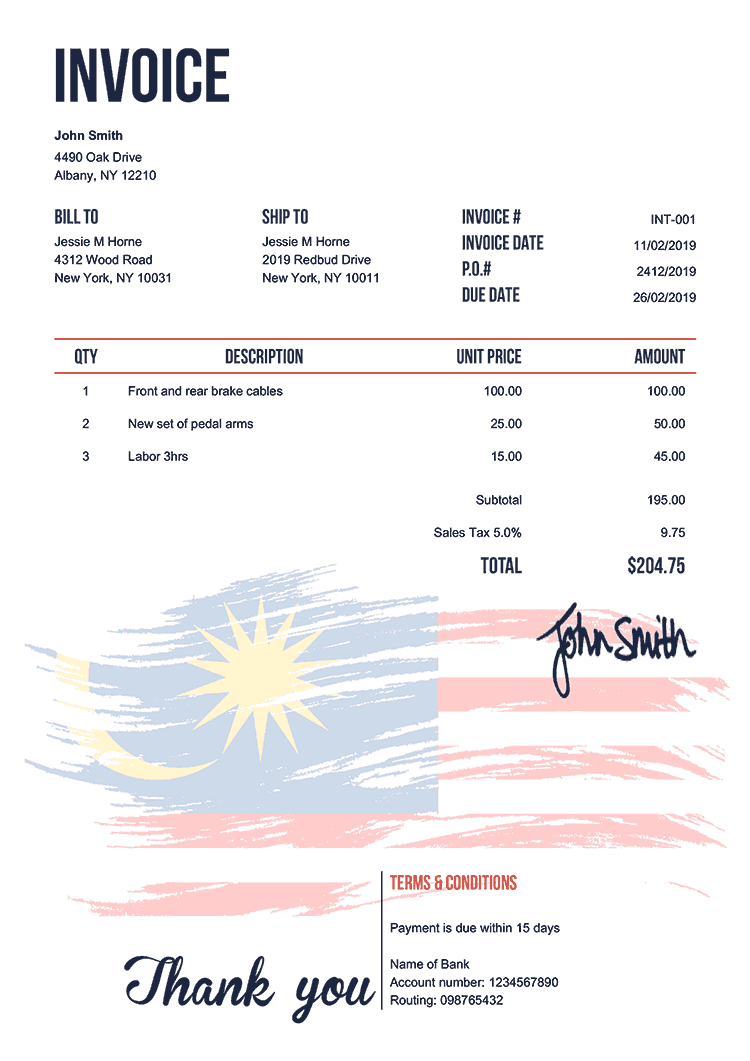 Invoice Template En Flag Of Malaysia 