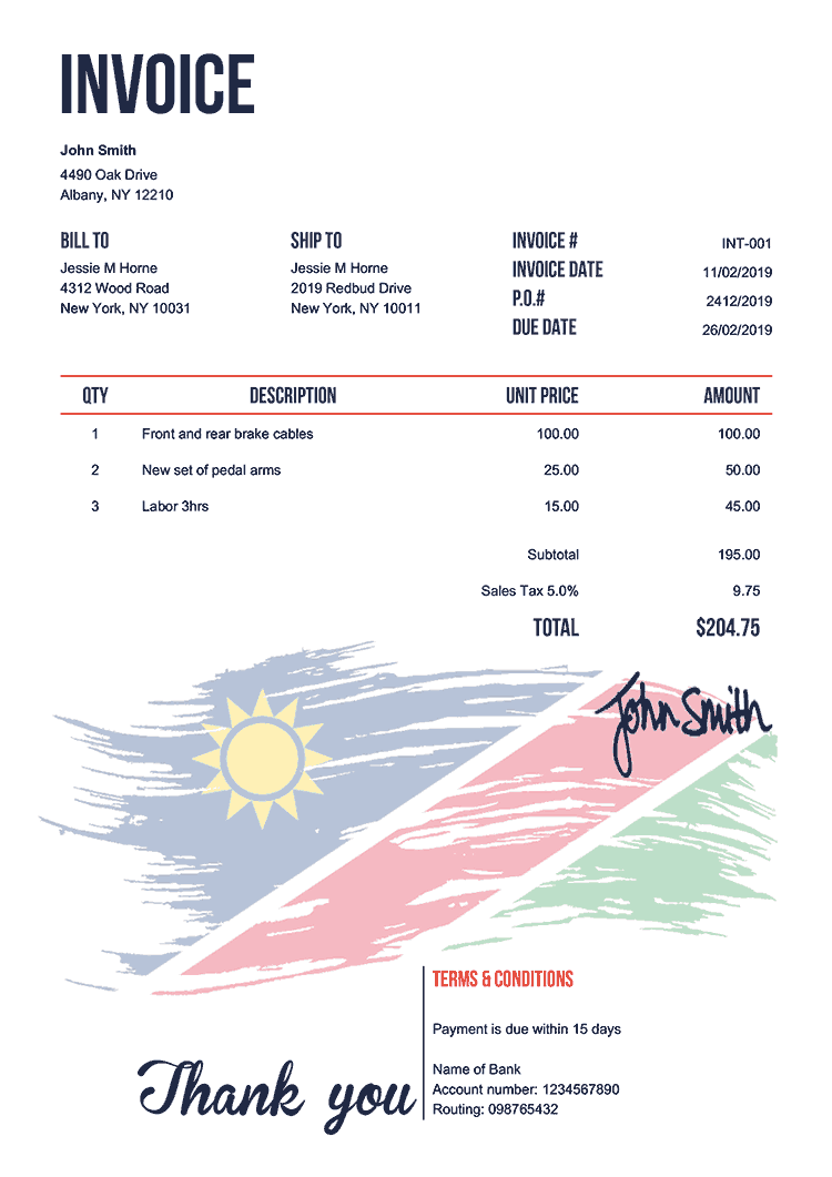 Invoice Template En Flag Of Namibia 