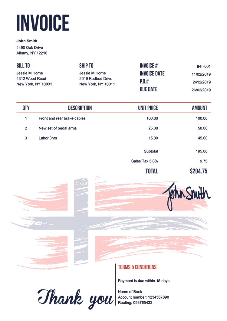 Invoice Template En Flag Of Norway 