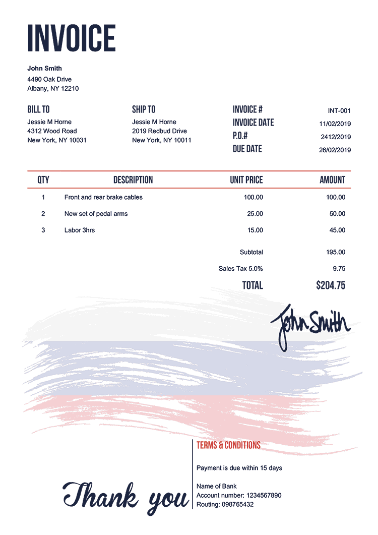 Invoice Template En Flag Of Russia 