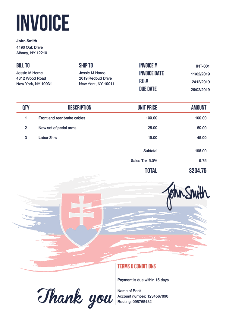 Invoice Template En Flag Of Slovakia 