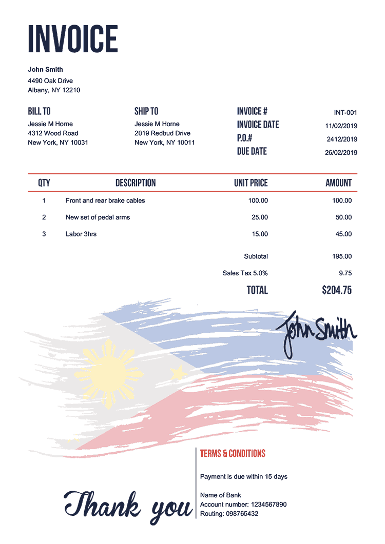Invoice Template En Flag Of The Philippines 