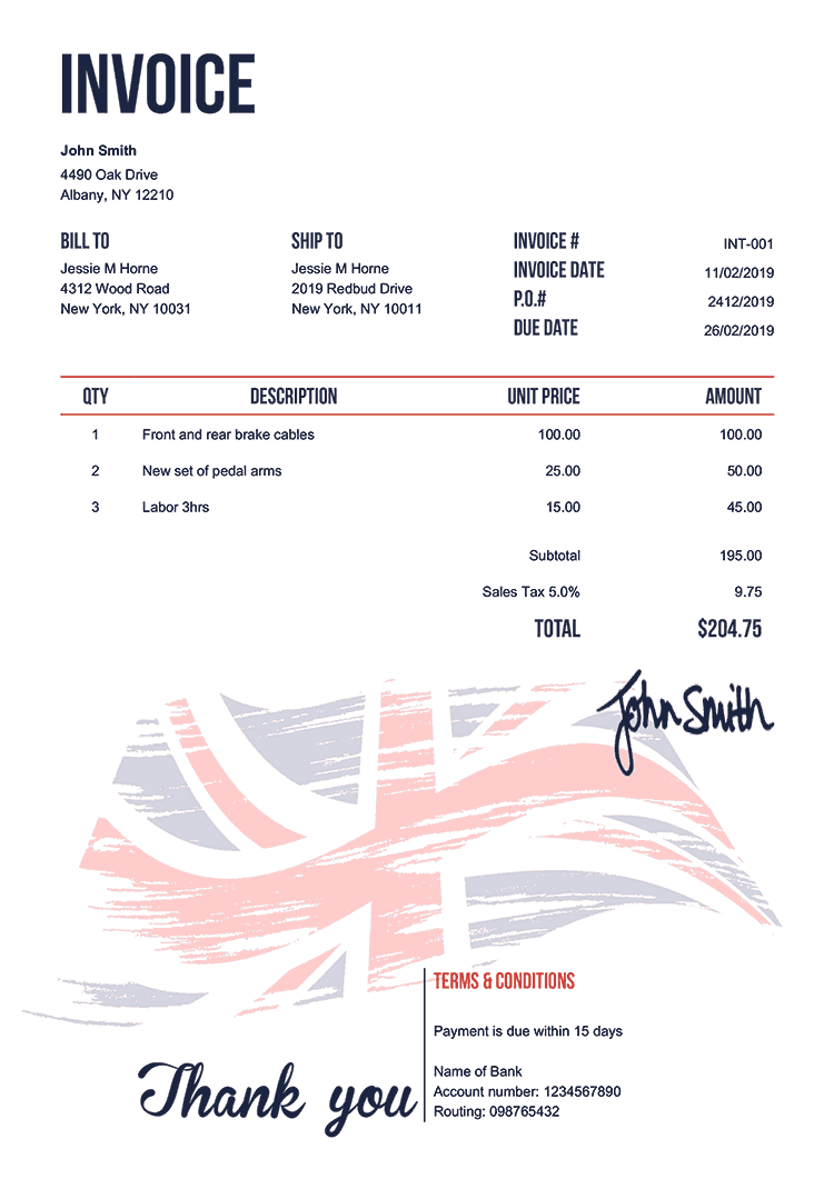 Invoice Template En Flag Of United Kingdom 