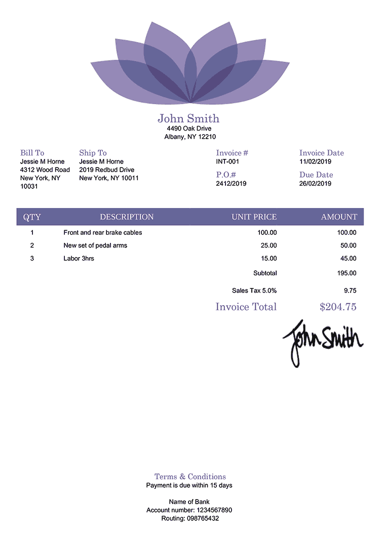 Invoice Template En Lotus Purple 