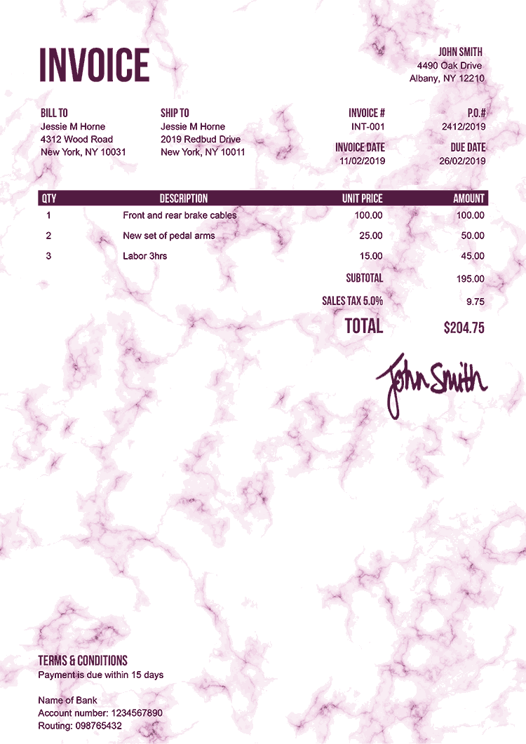 Invoice Template En Marble Pink 
