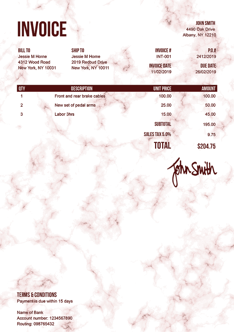 Invoice Template En Marble Red 