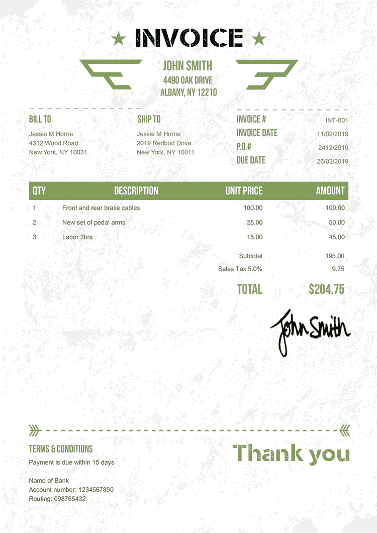 Invoice Template En Military Green 