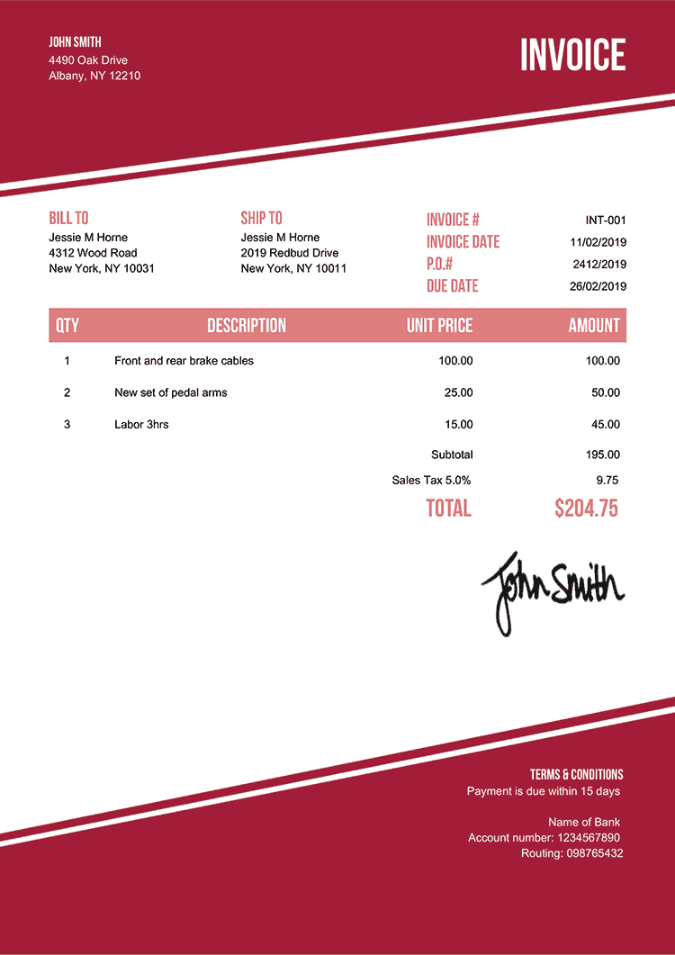 Invoice Template En Modest Red 