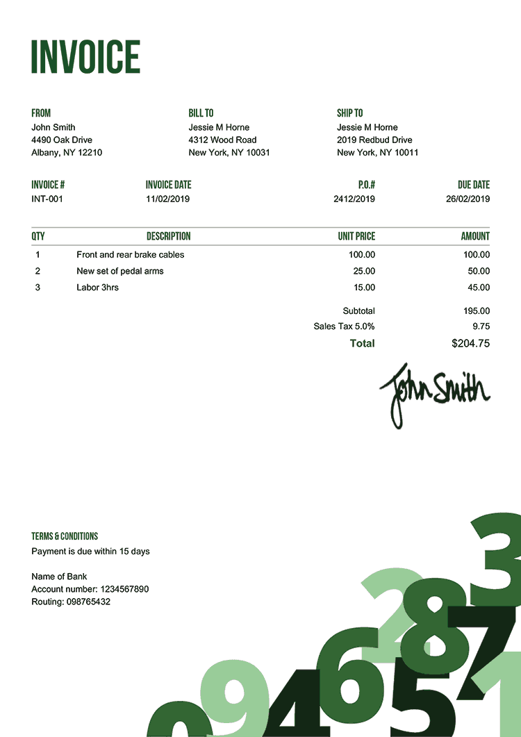 Invoice Template En Numbers Green 