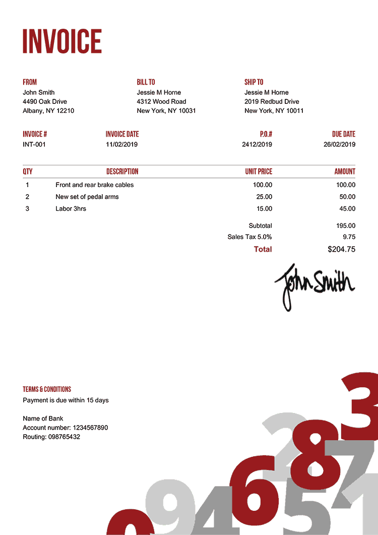 Invoice Template En Numbers Red 