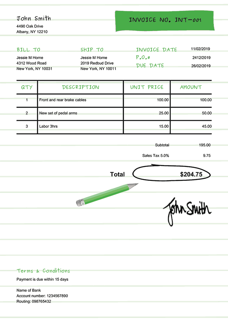 Invoice Template En Workbook Green 